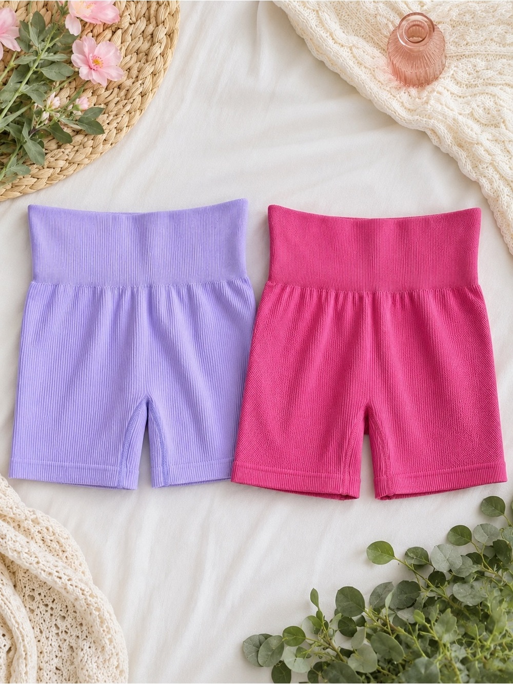 JoyLab OQQ Ribbed Seamless High Rise Biker Shorts Pink Purple Size Small